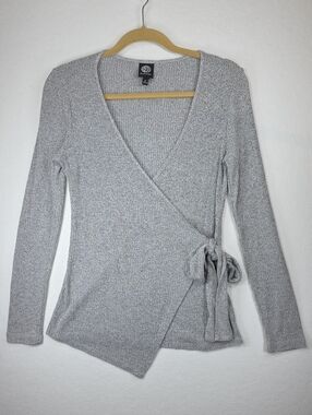 bobeau Light Gray Wrap Tie Sweater